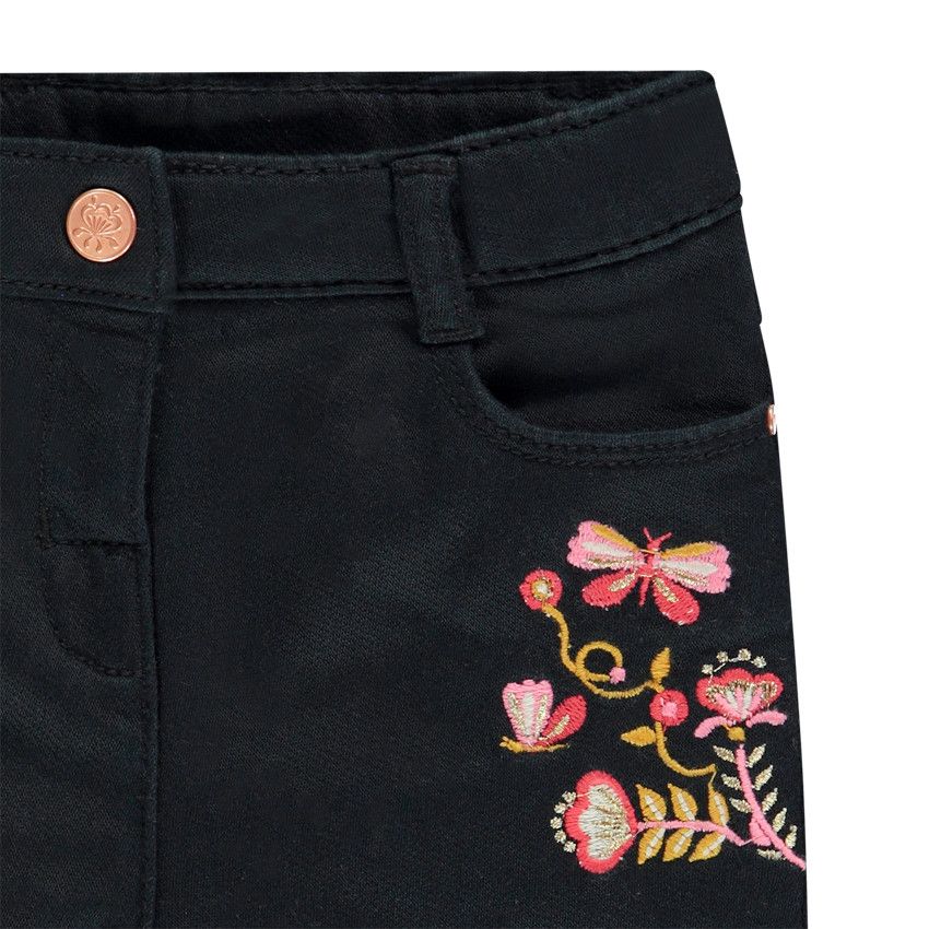 Jean denim avec broderies fleurs et papillons pour bébé fille - Gris foncé