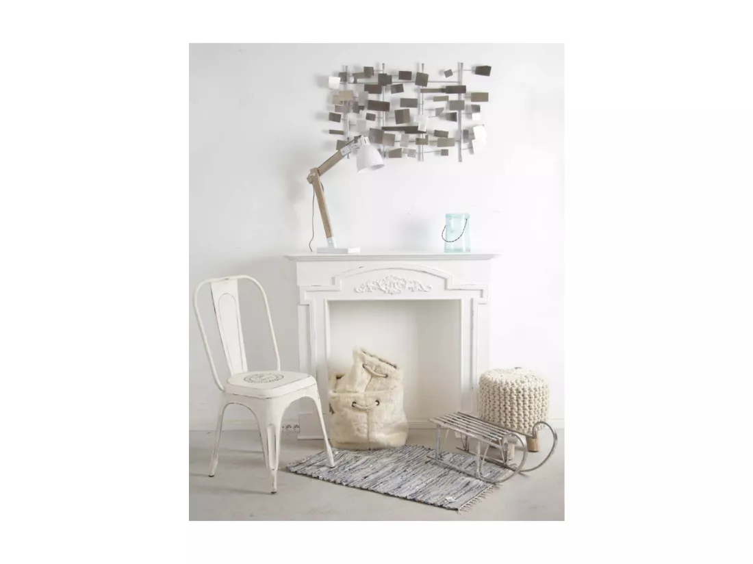 Lampe de bureau en métal blanc et bois