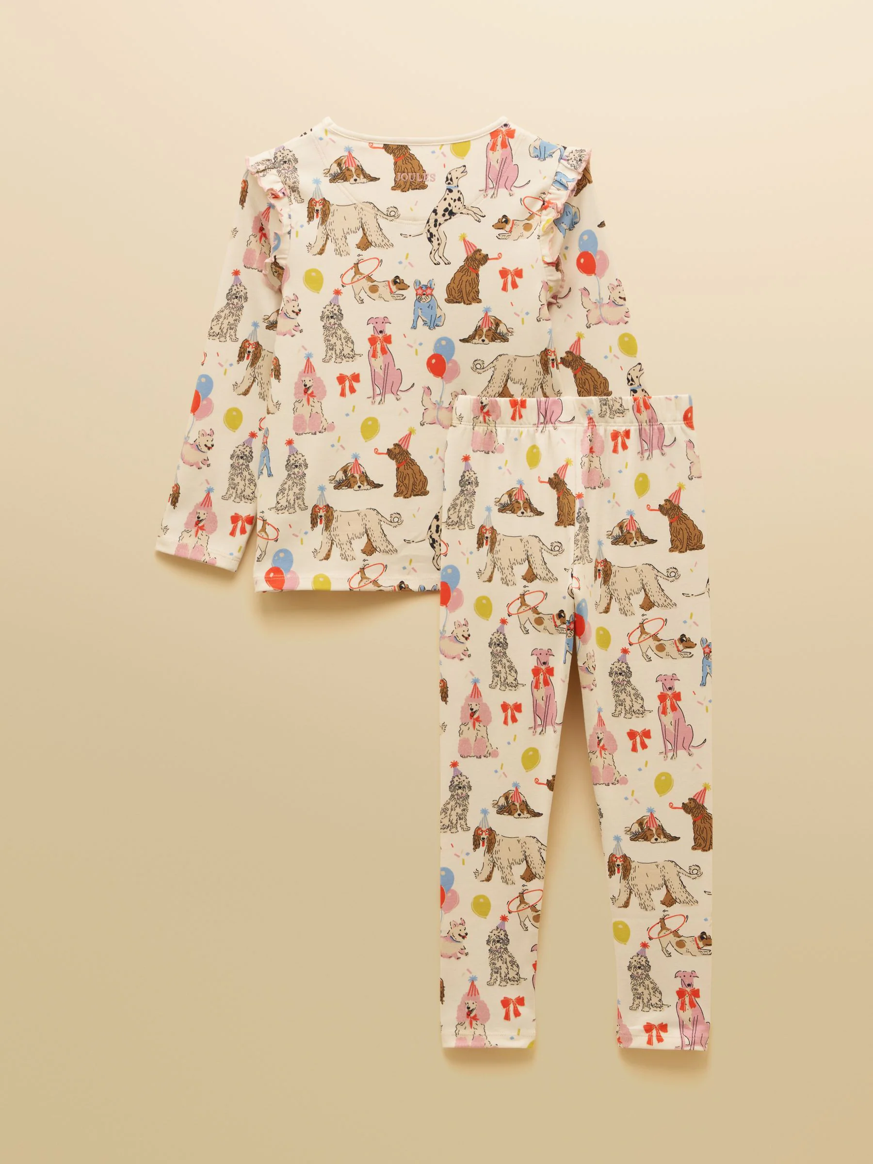Crème met honden - Joules Girls' Kipwell Long Sleeve Pyjama Set