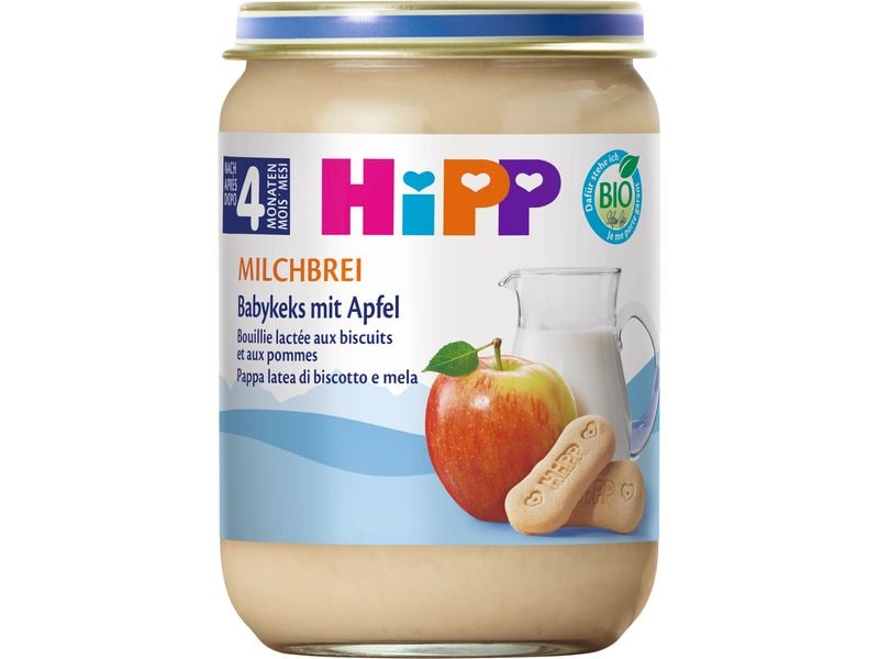 HIPP Milchbrei Babykeks mit Apfel 190 g Ausgewogene Mahlzeit mit wertvollem Getreide, Milch und Frucht
