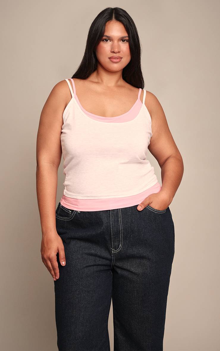 Gris Chiné Débardeur Grande Taille À Bretelles Avec Détail Superposé