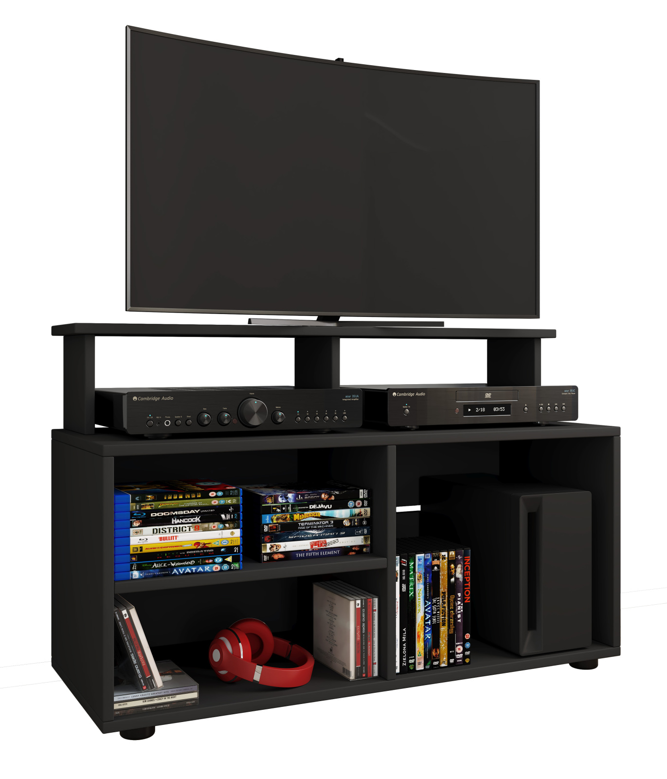 TV-Schrank BALANISA - schwarz - 5 Fächer - 59 cm