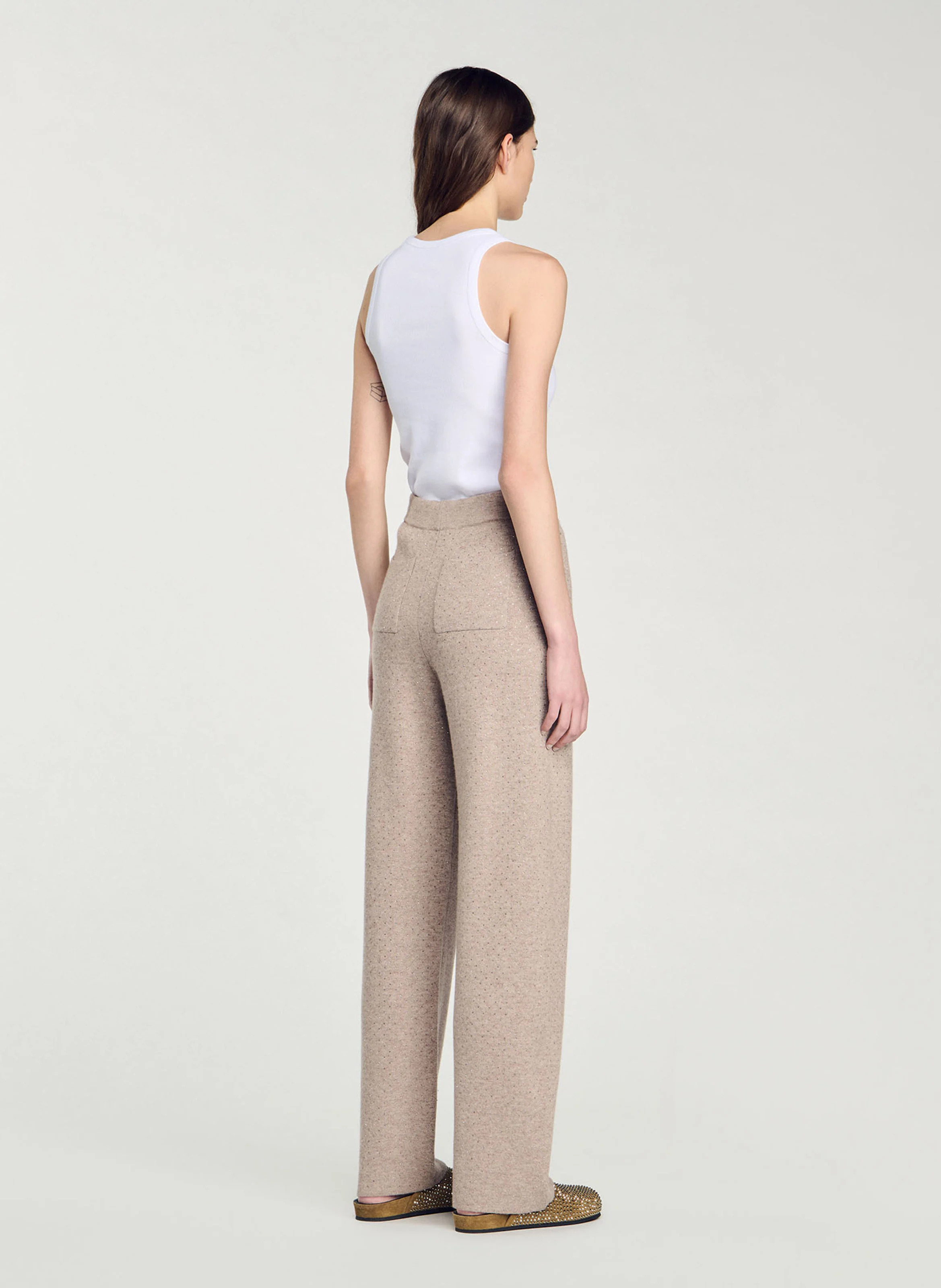 Pantalon large en laine mélangée | Beige