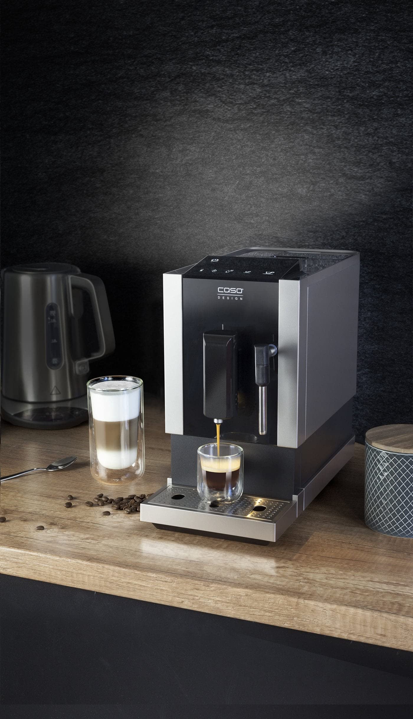 CASO Café Crema One - Machine à café automatique design, système de chauffage innovant, broyeur conique extra-silencieux en acier inoxydable, pour esp
