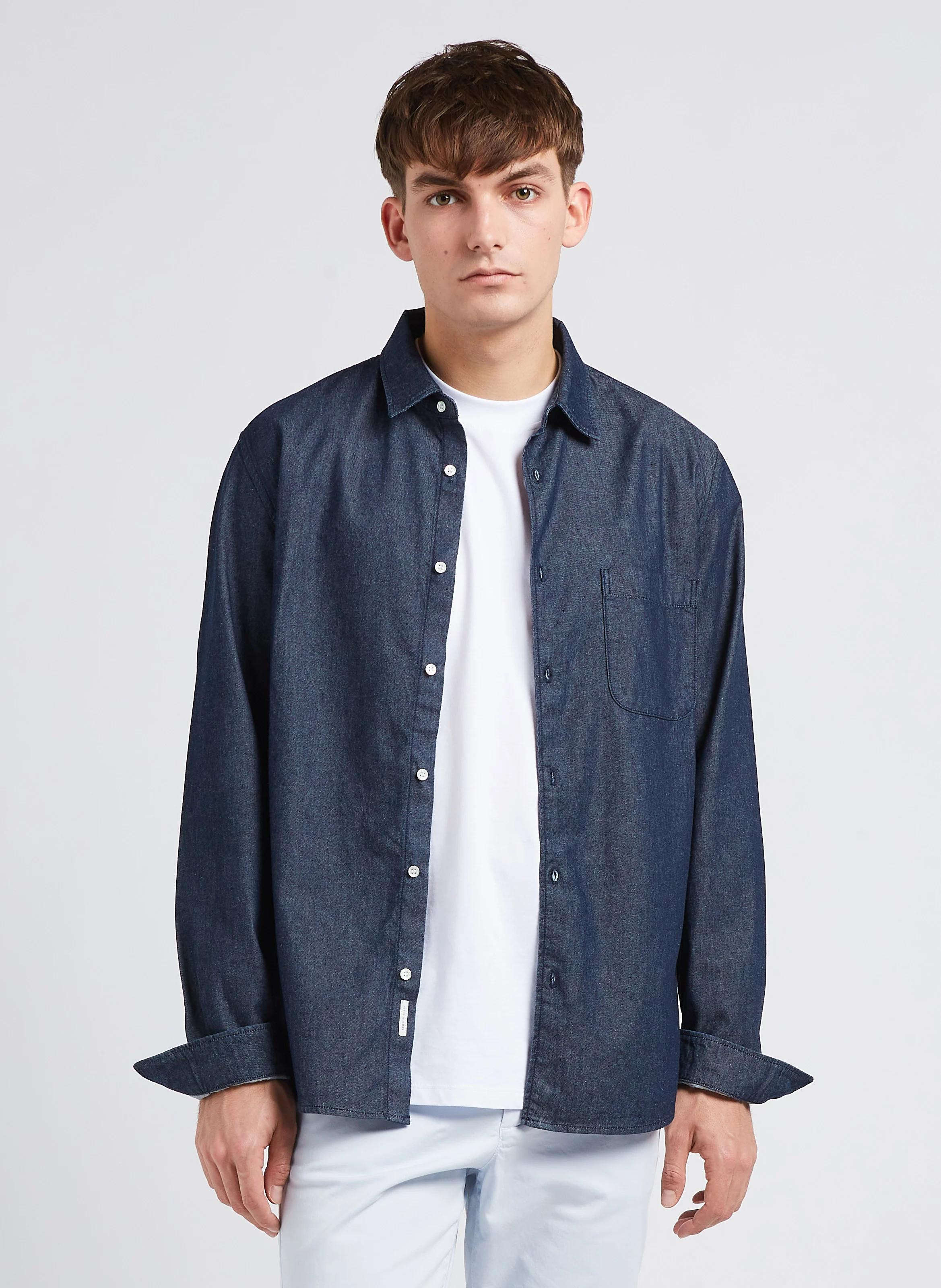 Chemise col classique en jean| Bleu