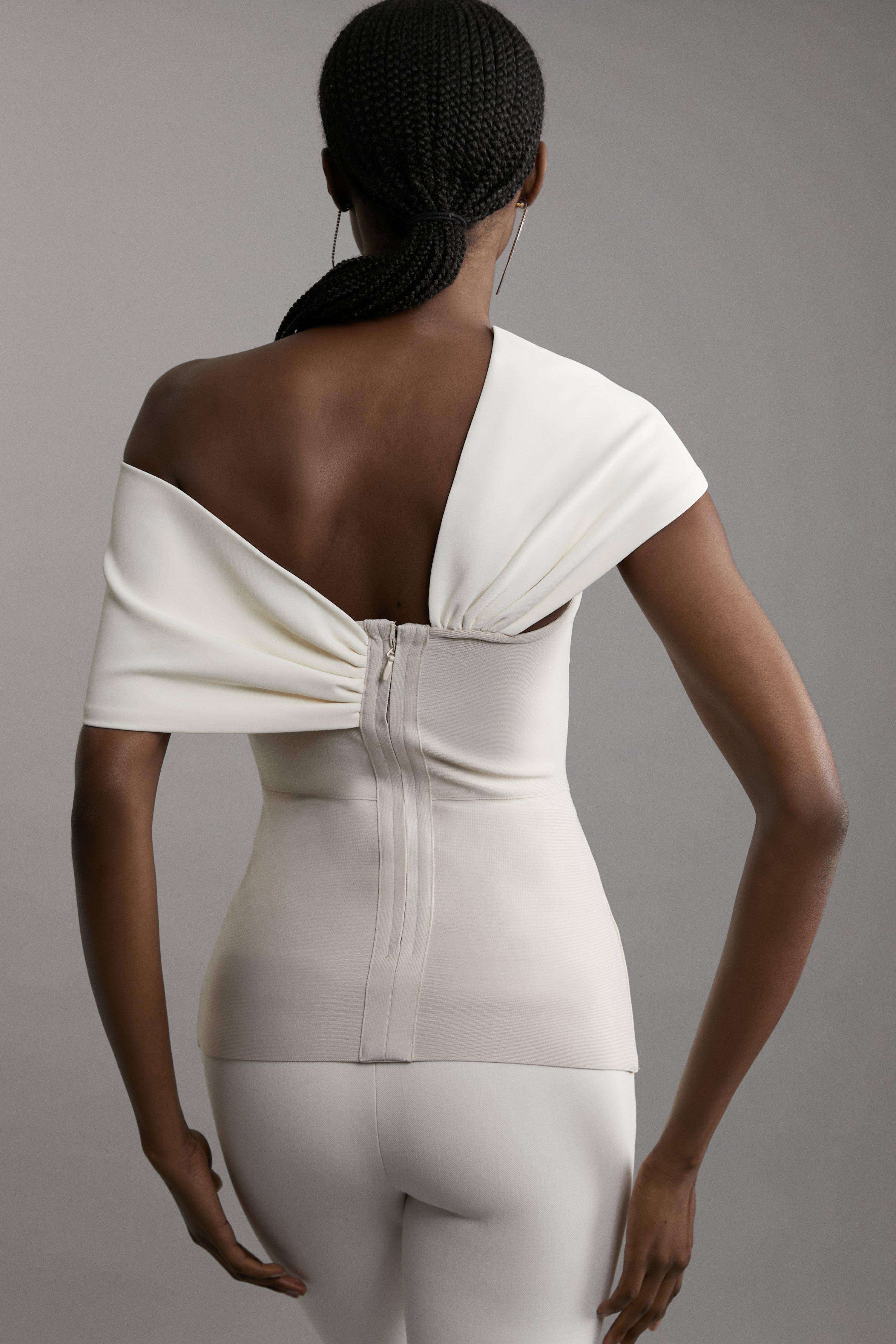 KarenMillen Figure Form Bandage Knit Haut à Bretelles Asymétriques