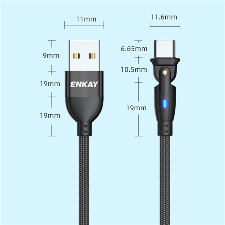 (1m) 3A USB A auf USB C Ladekabel 180° Nylon Datenkabel mit LED - Rot