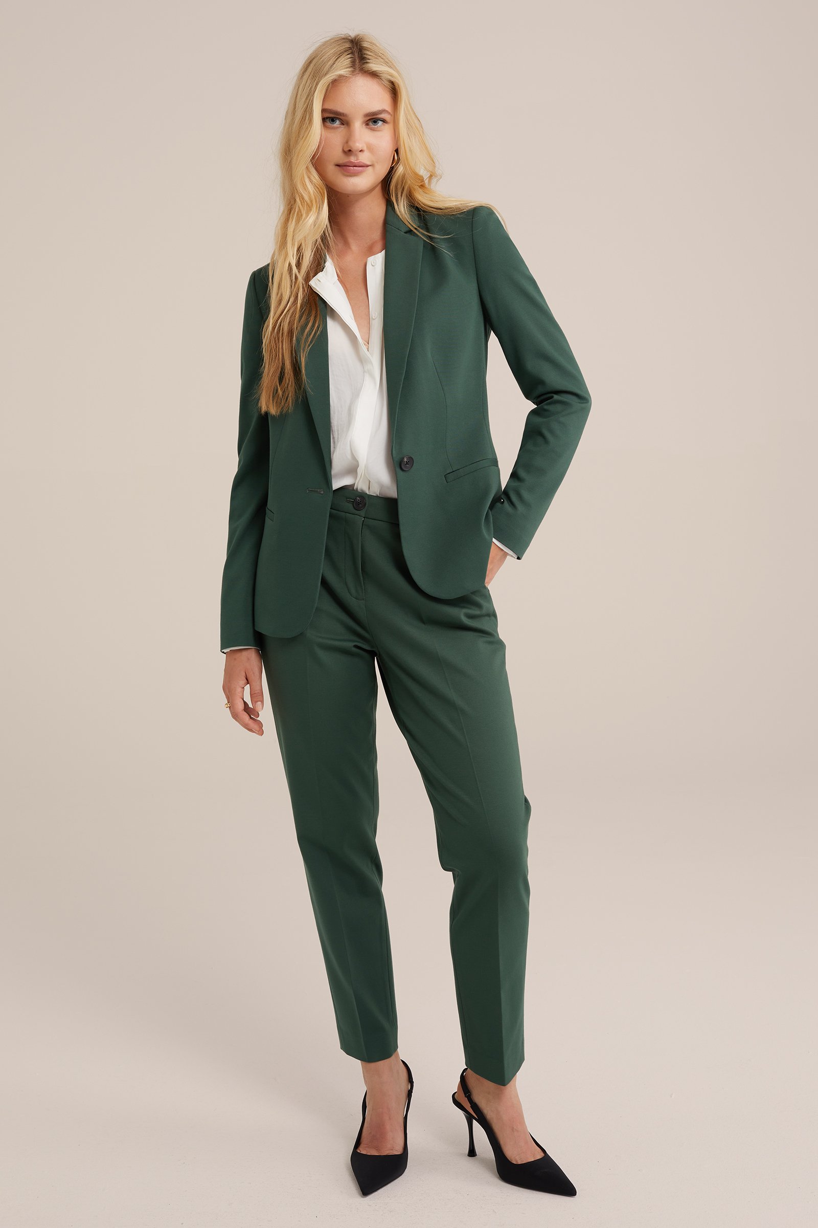 getailleerde jersey-stretch blazer WE Fashion Mosgroen
