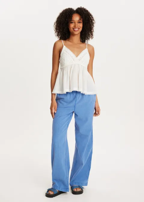 Top met broderie en kant wit (WIT)