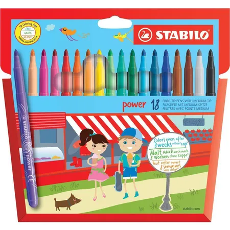 Filzstift - STABILO power - 18er pack - mit 18 verschiedenen Farben
