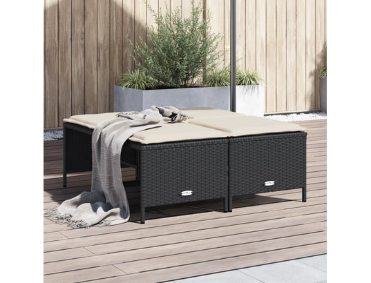 VIDAXL - Pouf Tabourets de jardin avec coussins lot de 4 noir résine tress...