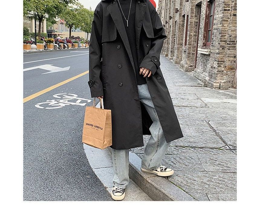 Sinlarity - Effen midi-trenchcoat met dubbele rij knopen