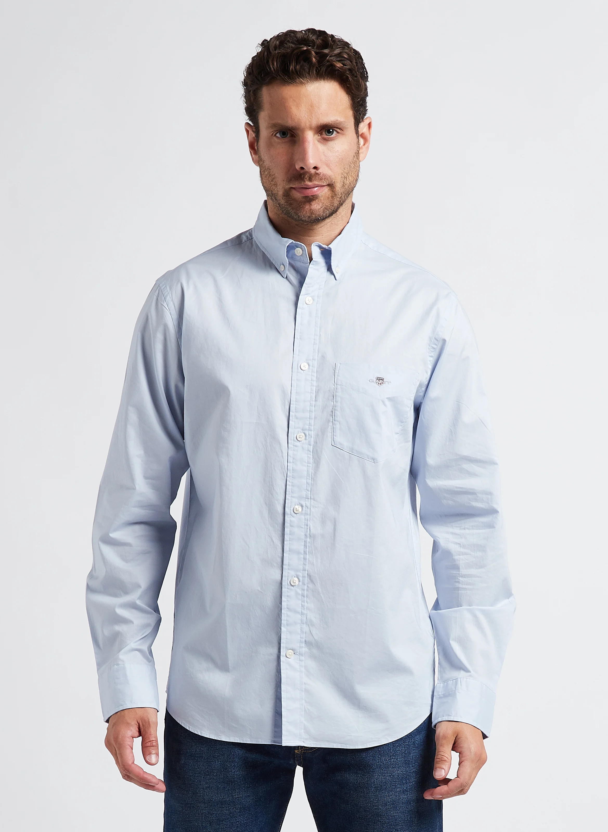 Chemise droite col américain en coton recyclé | Bleu