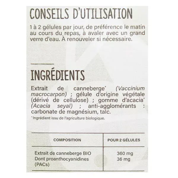 Nutrisanté Cranberry Orgânico Nutri'Sentiels 20 cápsulas