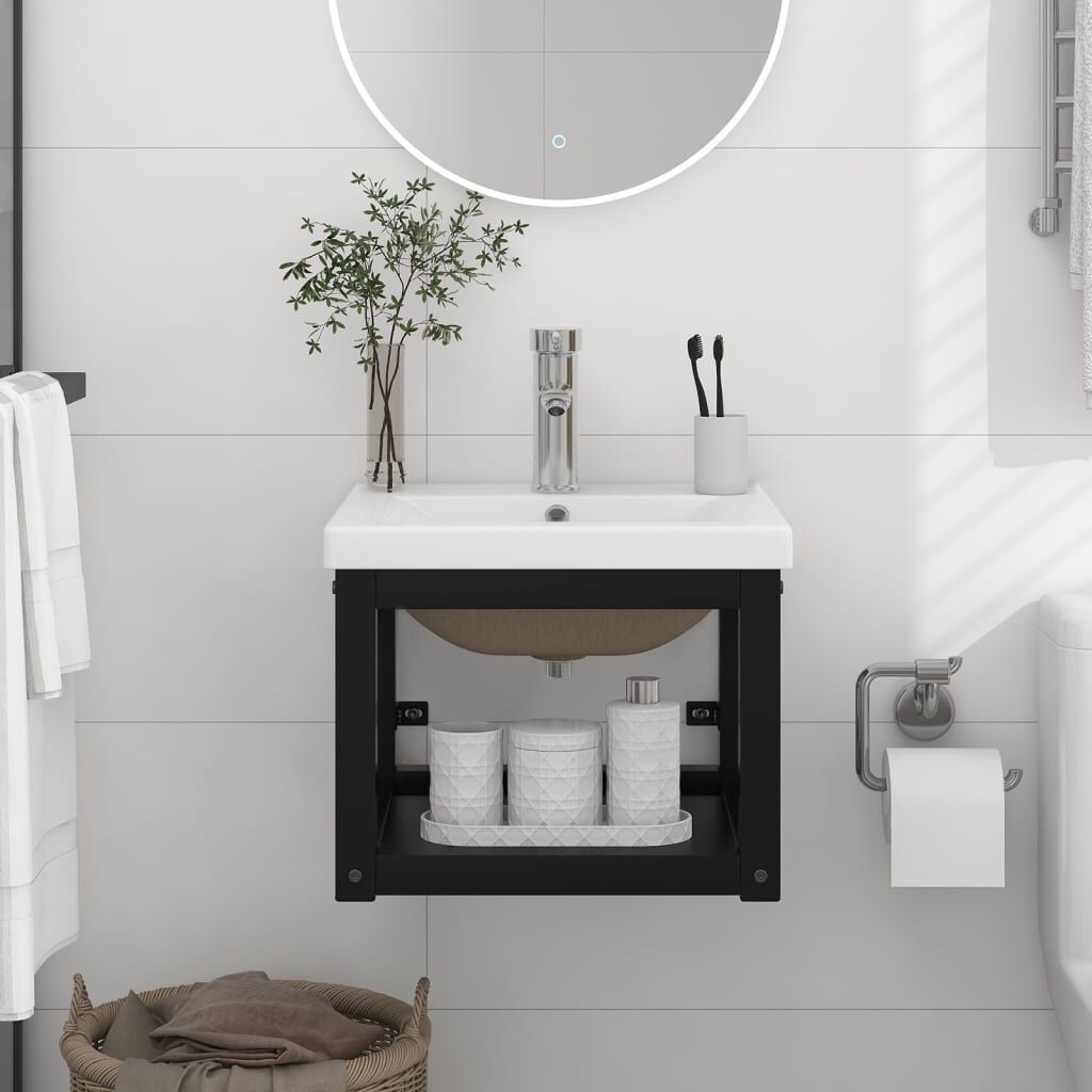 vidaXL Badkamerframe met ingebouwde wastafel, zwart, ijzer
