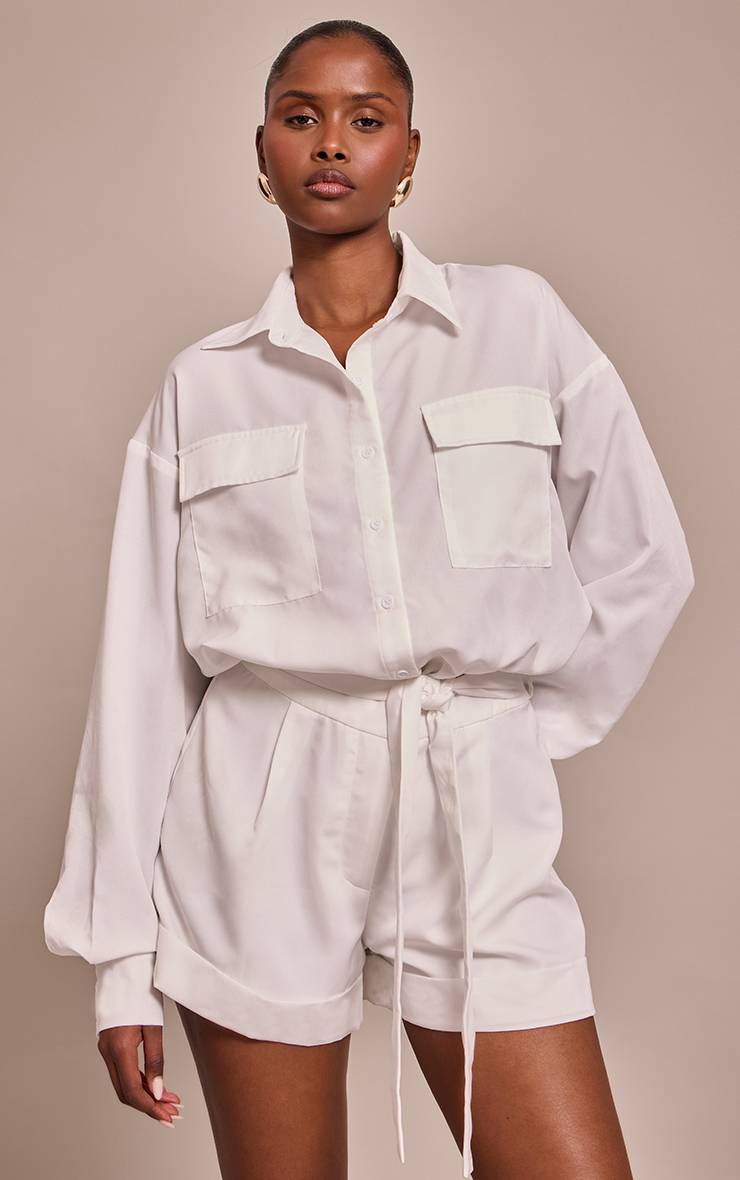 Blanc Combinaison-pantalon Décontractée Tissée À Manches Longues