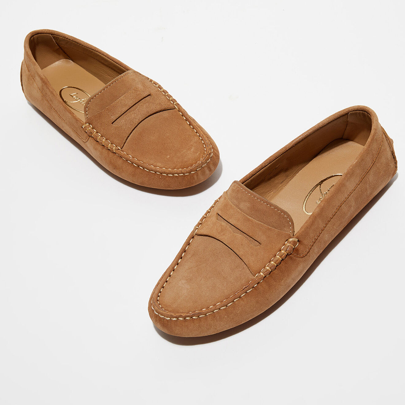 Loafers Mocassins en Velours de Cuir Jade noisette