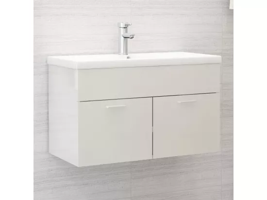Armoire d'évier avec lavabo intégré Blanc brillant Aggloméré