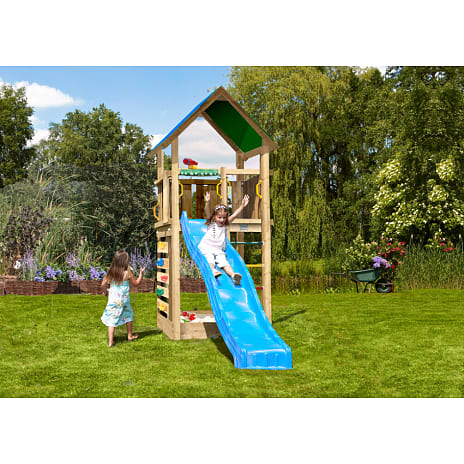 Jungle Gym Lodge 2.1 legetårn inkl. blå rutsjebane