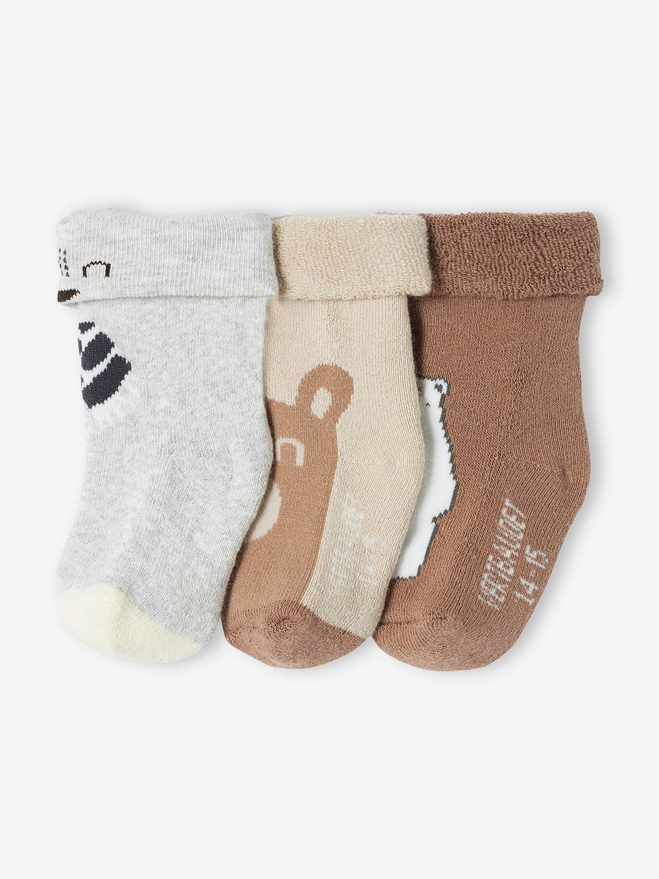 Pacote com 3 pares de meias de bebê Teddy Bear cor avelã
