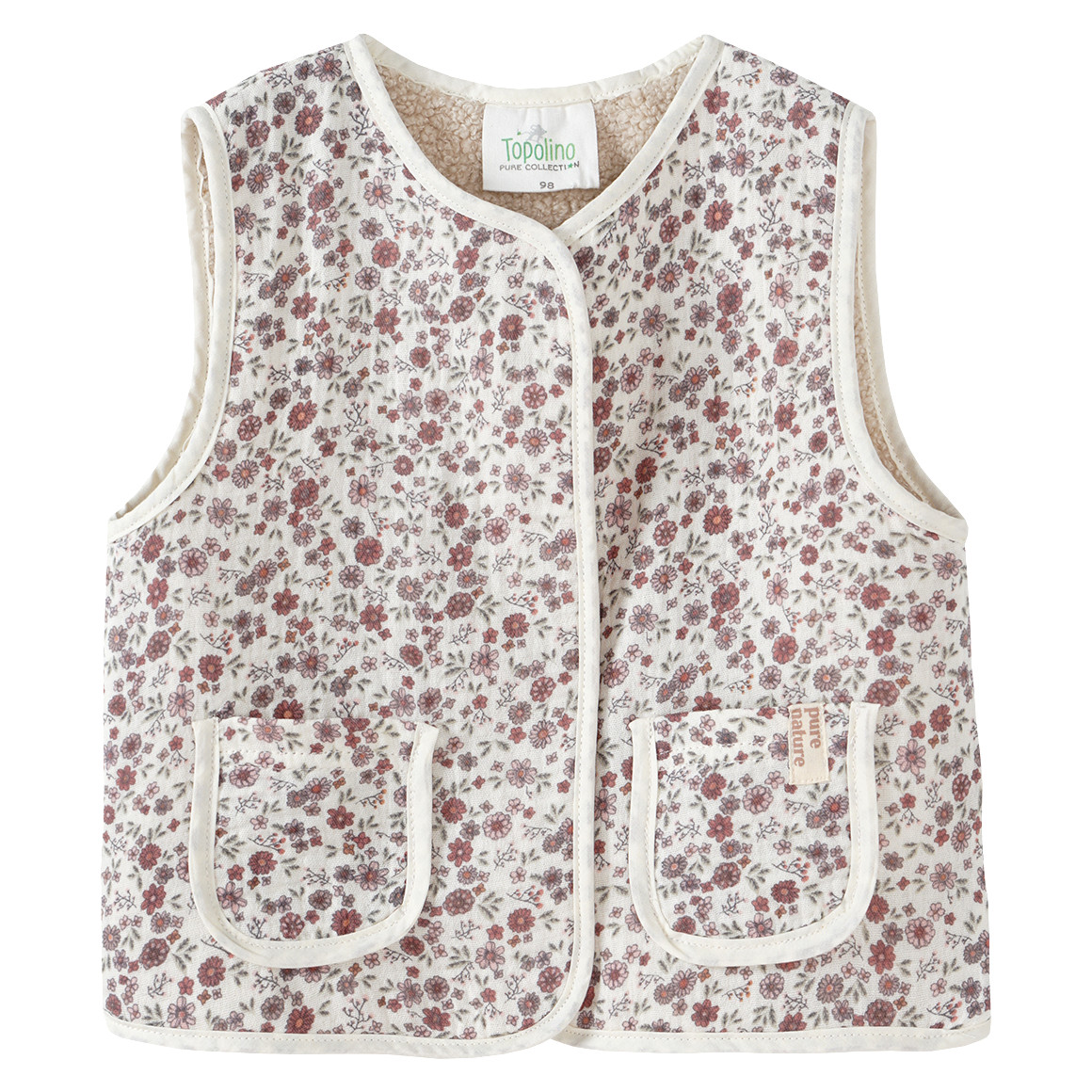 Topolino Pure Collection Mädchen Musselin-Weste mit Blümchen hellbeige / dunkelrosa