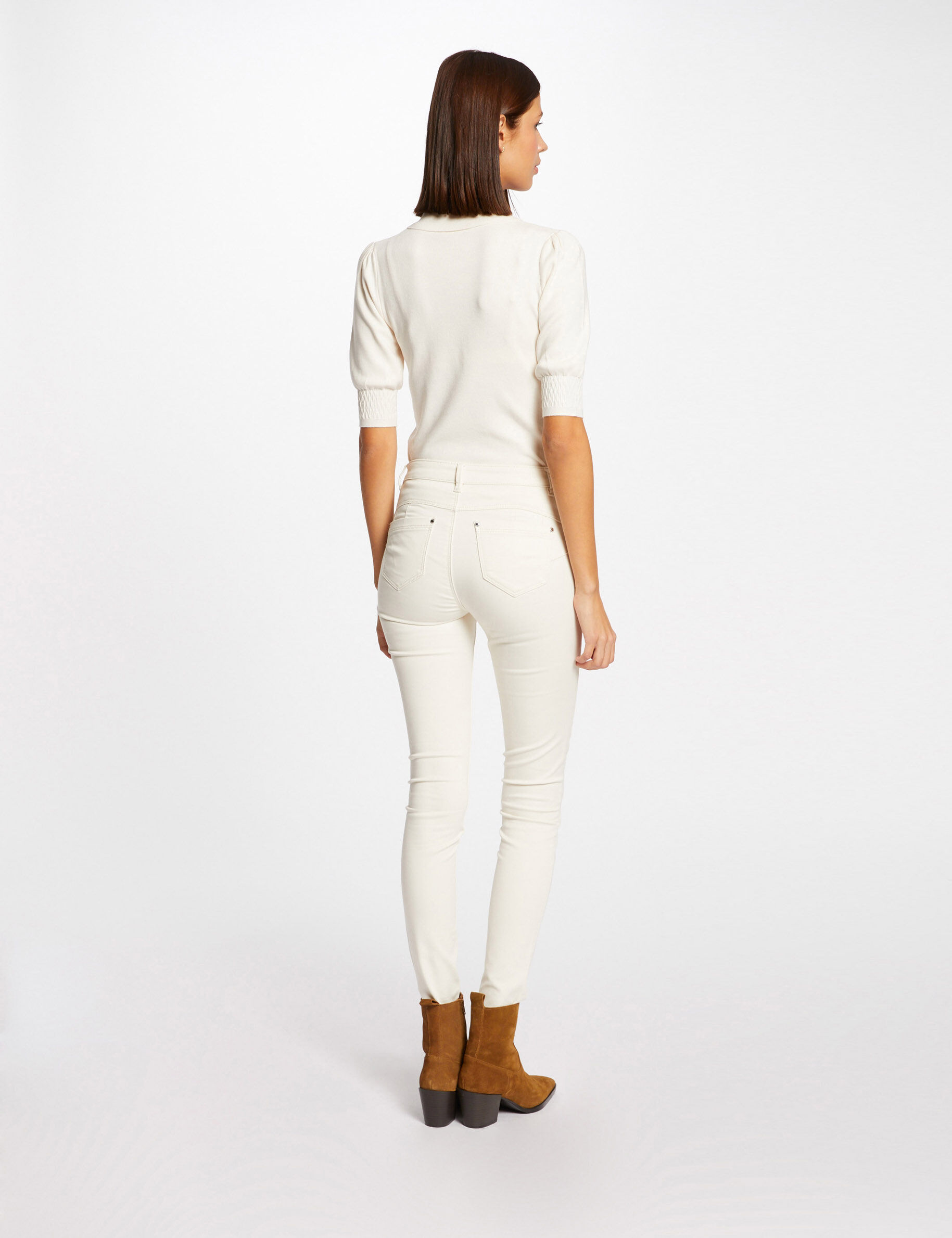 Pull manches courtes à col polo ivoire femme - ivoire
