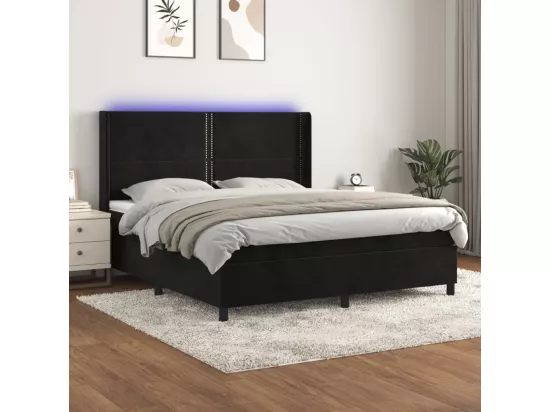 Sommier tapissier avec matelas et LED Noir 180x200 cm Velours