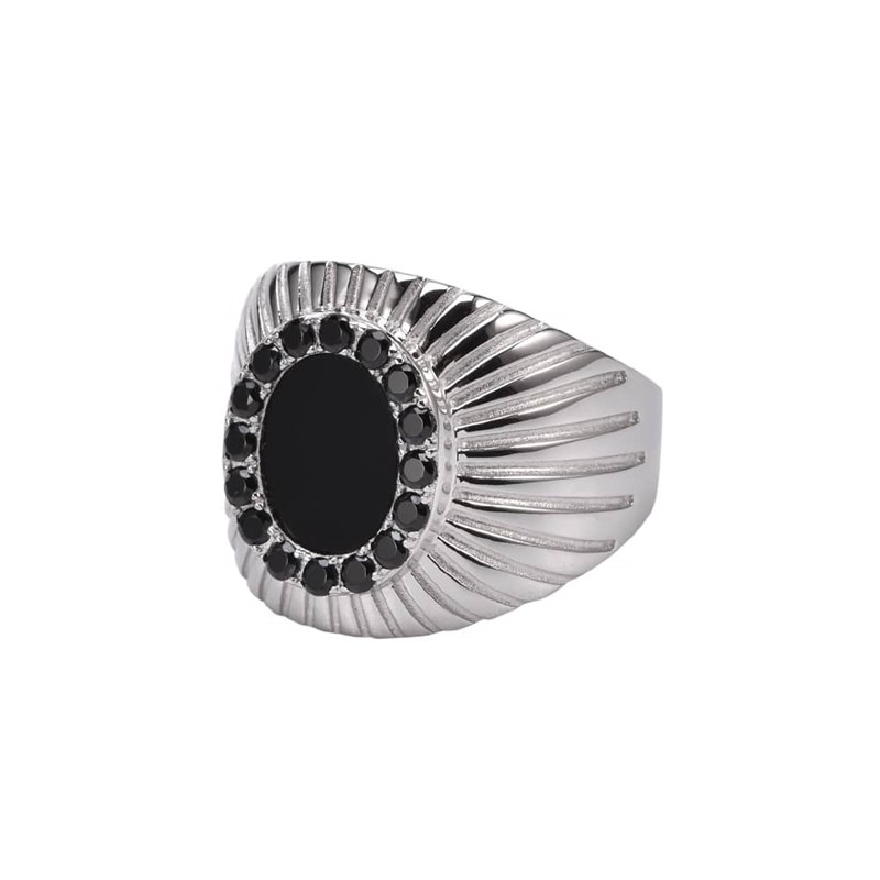 Bague Argent Rhodié Onyx Et Zirconium Elisabeth