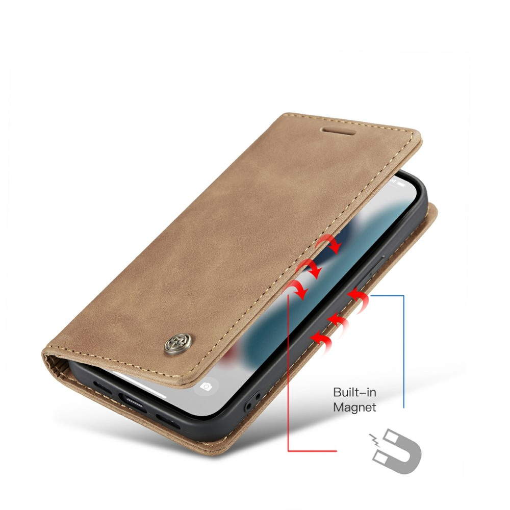 iPhone 13 Leder Tasche Flip Wallet Etui mit Kartenfächern - Hellbraun