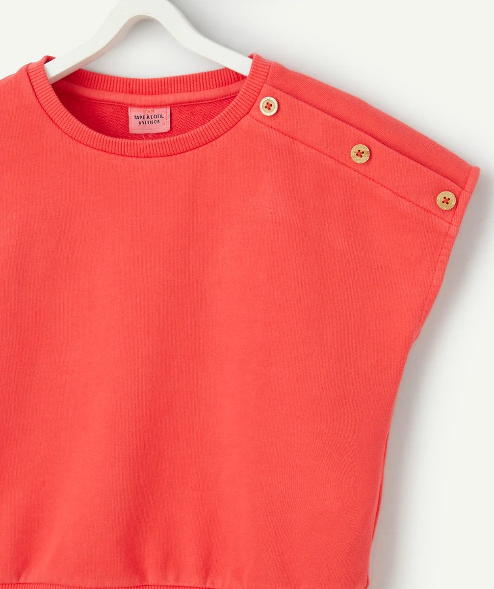 sweat sans manches fille en fibres recyclées rouge avec boutons
