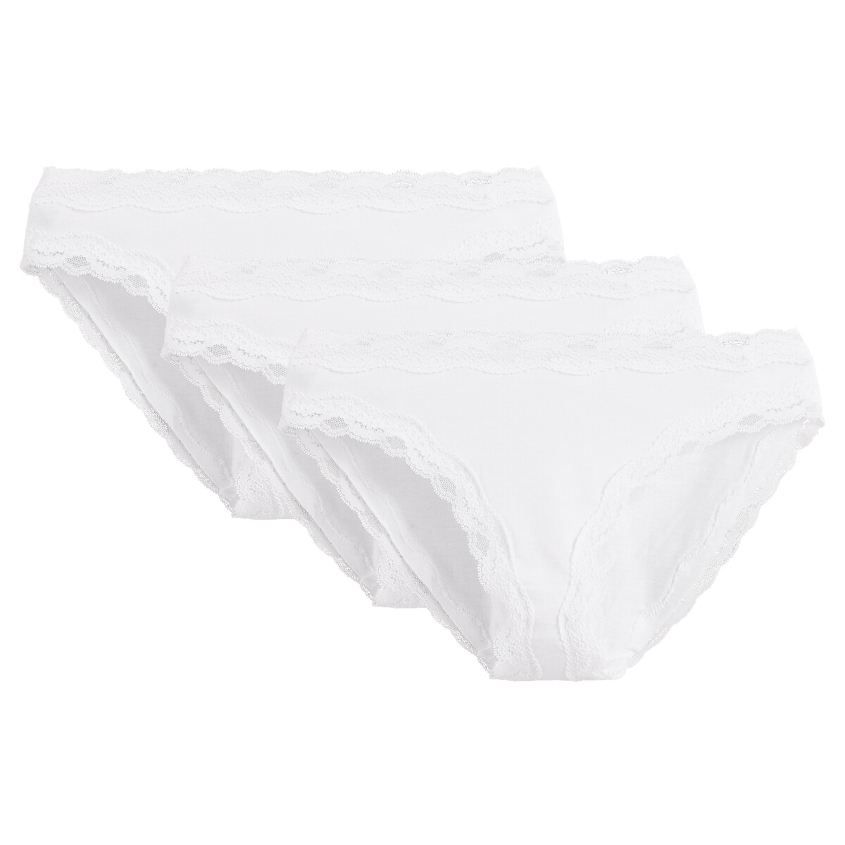 COLEÇÃO LA REDOUTE<br>Conjunto de 3 calcinhas em algodão e renda