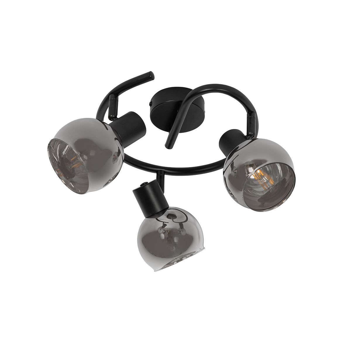 Art Deco plafondlamp zwart met smoke glas 3-lichts rond - Vidro