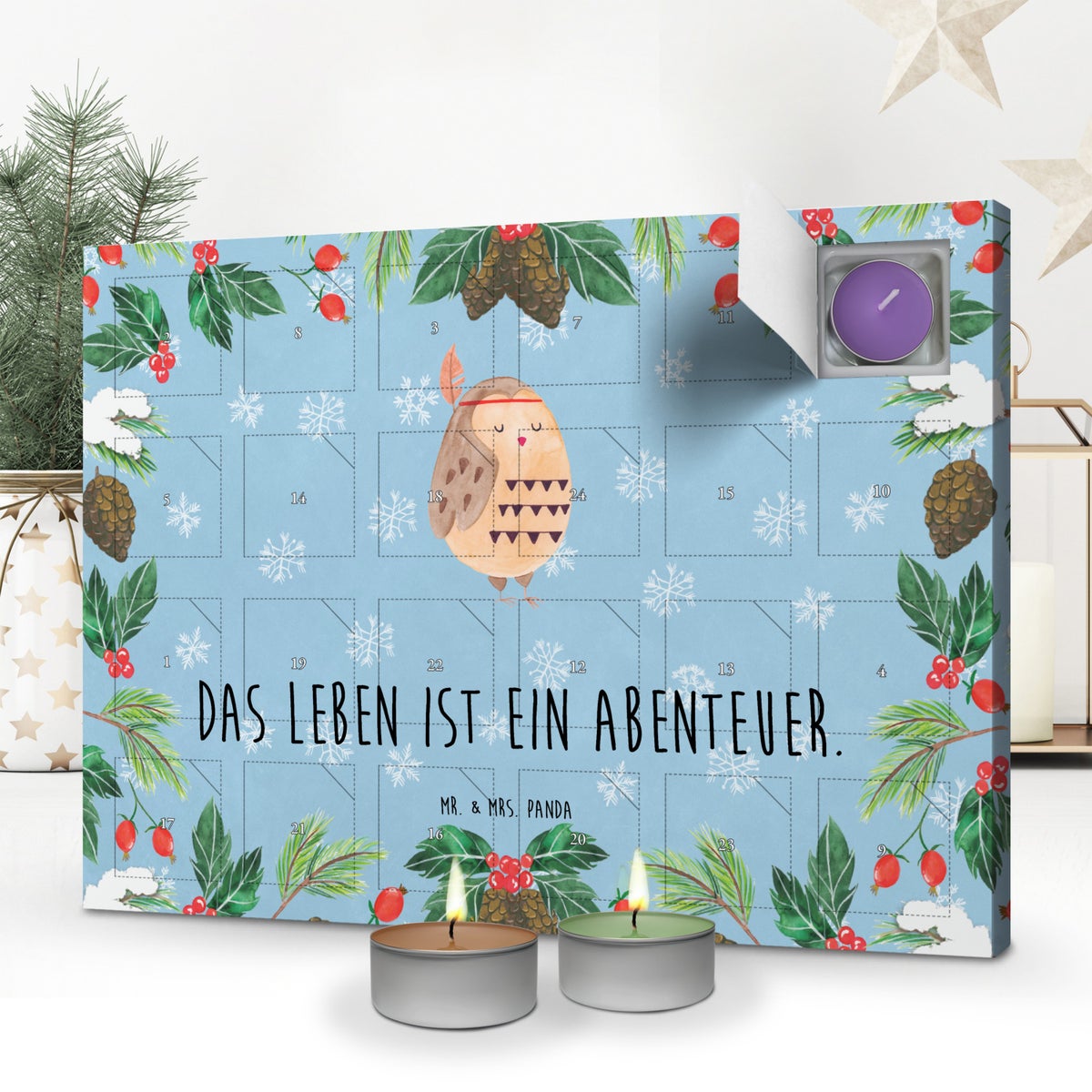 Mr. & Mrs. Panda Geurkaars Adventskalender Uilenveer Decoratie - Pastelblauw