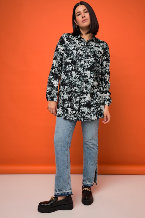 Hemdbluse, Boxy Fit, Batik Print, Hemdkragen, Langarm