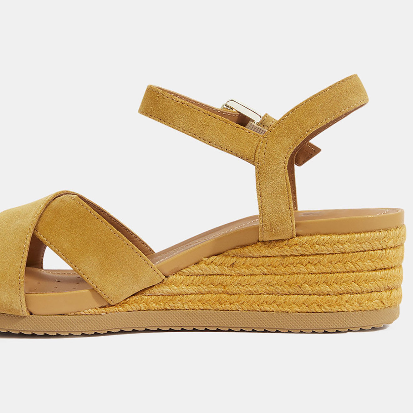 Geox Sandales en Velours de Cuir compensées Ischia jaune foncé - Talon 6.5 cm