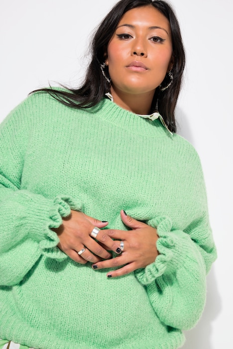 Pullover, oversized, Grobstrick, Rüschenärmel