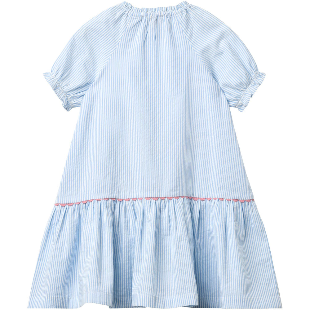 Køb COPENHAGEN COLORS Sky Blue W Cream Stripe Seersucker Kjole W. Pockets