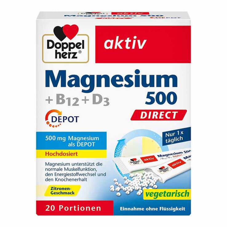 Doppelherz Magnesium 500 + B12 + D3 Depot Direct Pellets, 20 St