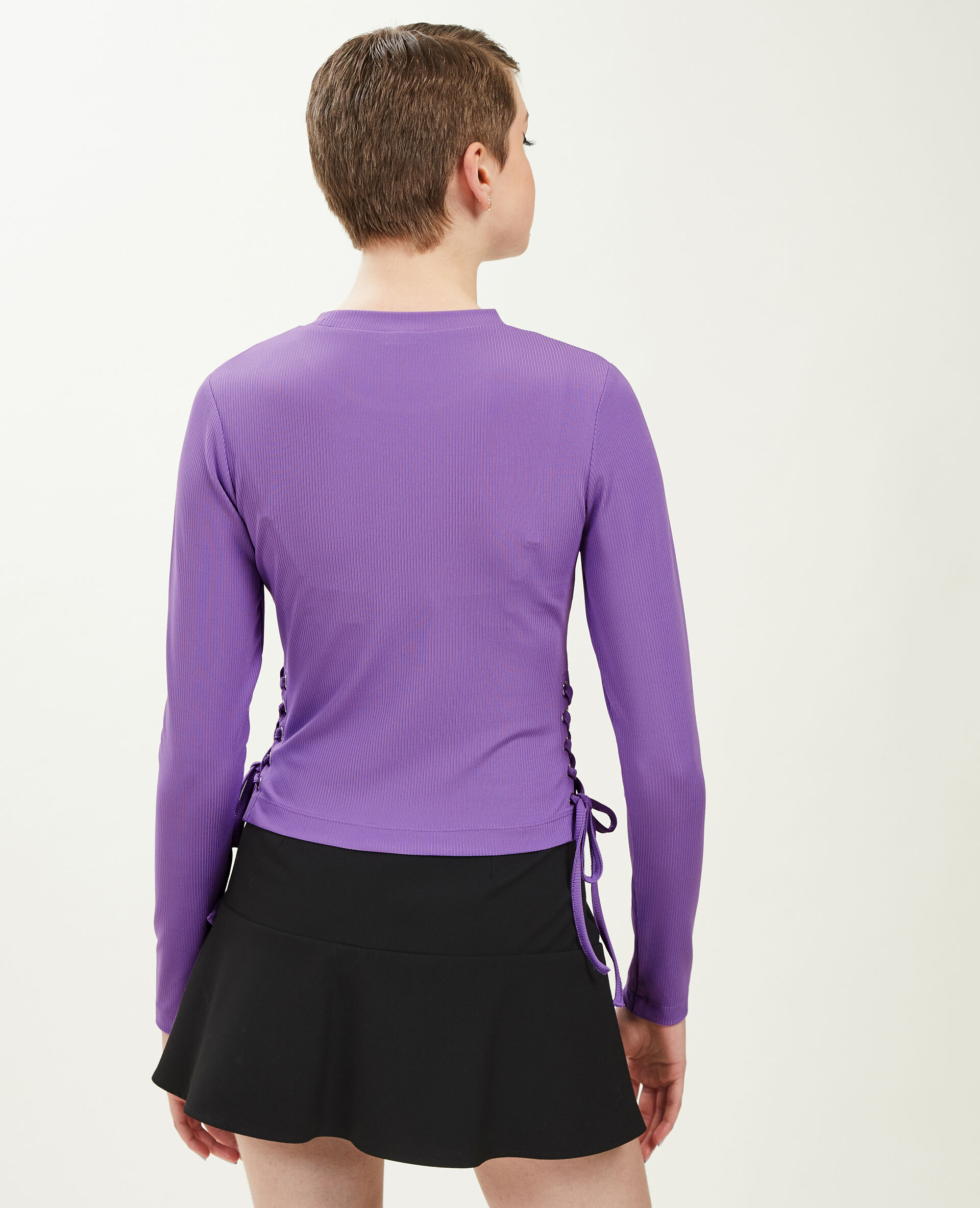Top maille côtelée avec lacets - Violet