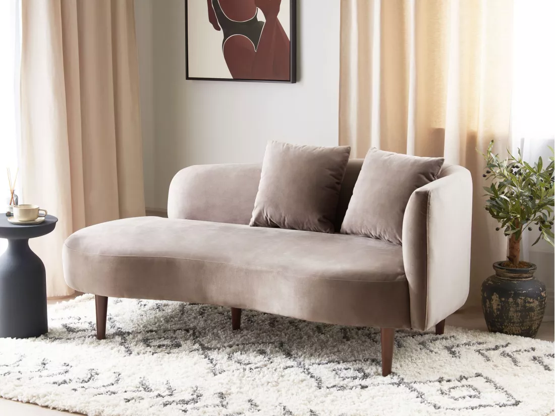 Chaise longue côté droit en velours taupe CHAUMONT