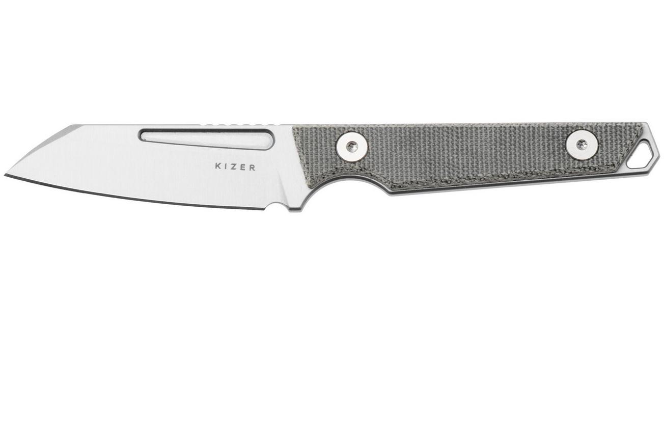 Kizer Vanguard Phasmids 1079A3 Satin AEB-L, Gray Micarta, vaststaand mes, Johan Jordaan design