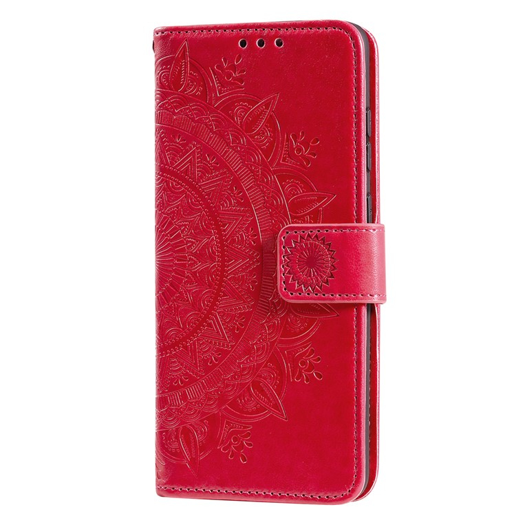 Samsung Galaxy S21 5G Leder Tasche Wallet - Mandala Flowers Imprint - Rot