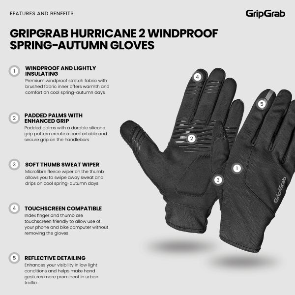 GripGrab Hurricane 2 Midseason Cykelhandsker, Black