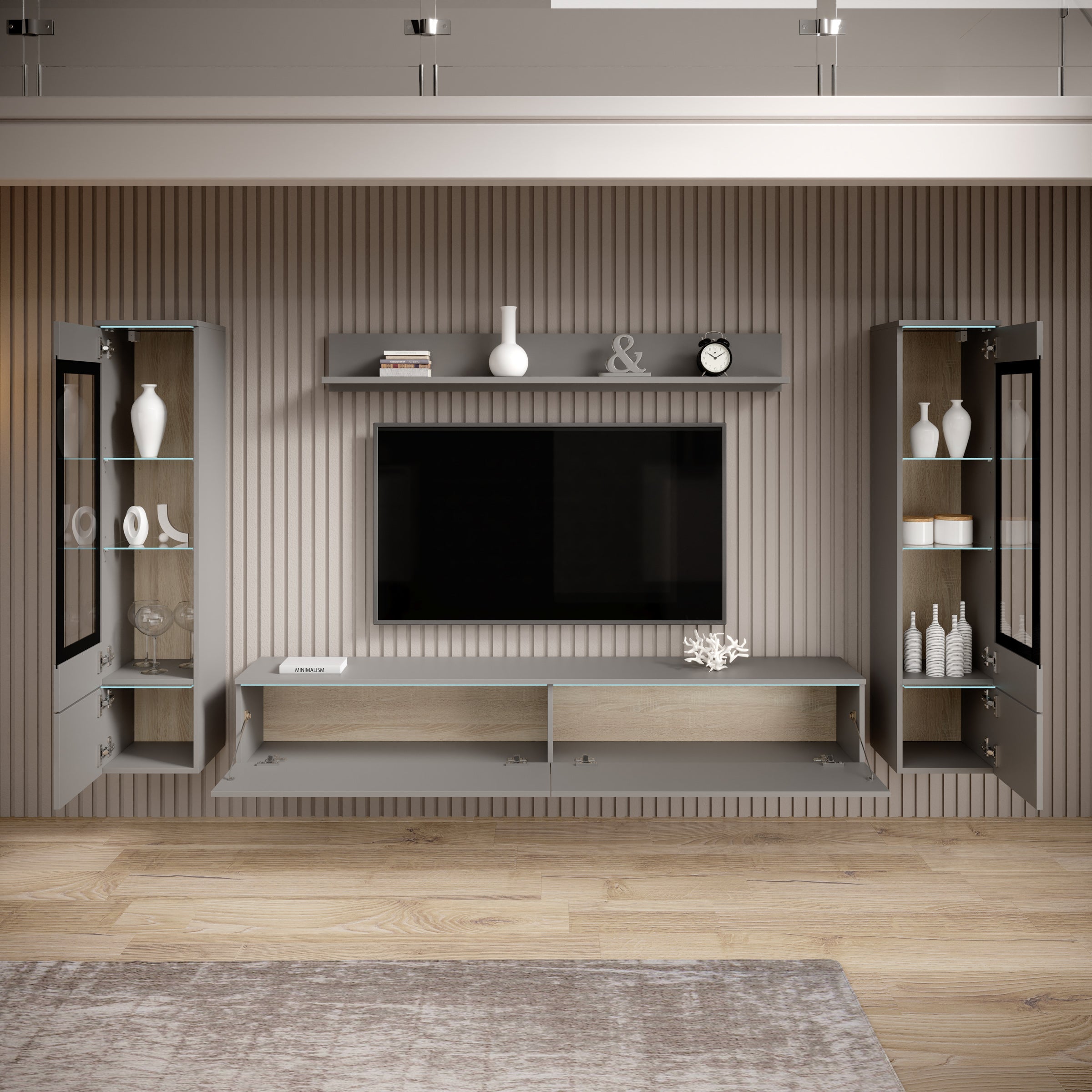 Variety - Wandmeubel - Grijs - 180x33x132 cm