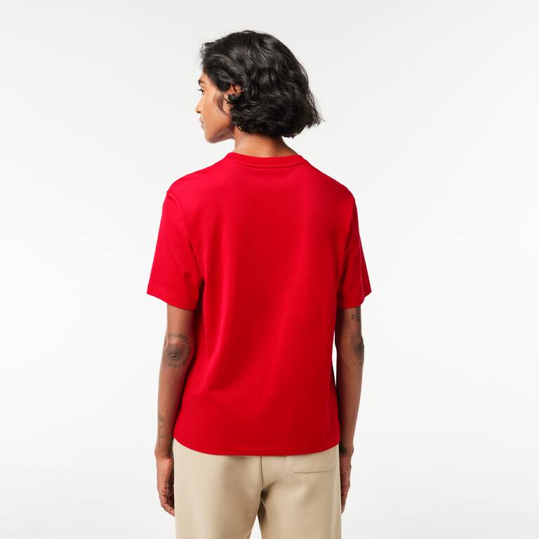 T-shirt à col rond en coton premium T-Shirts - Rouge - Lacoste - Femme