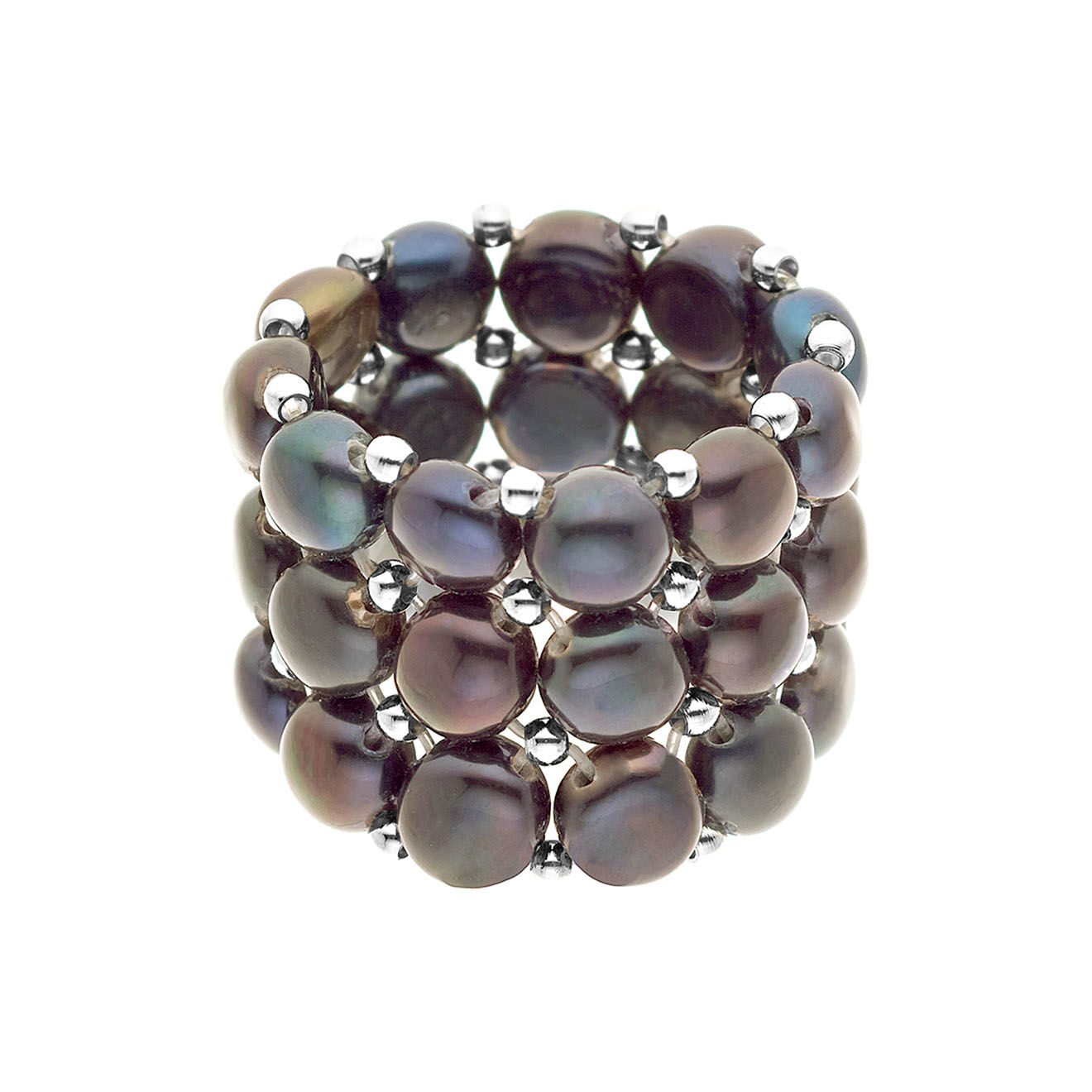 Pearl Addict Bague élastique 3 rangs Perles d'Eau Douce noires