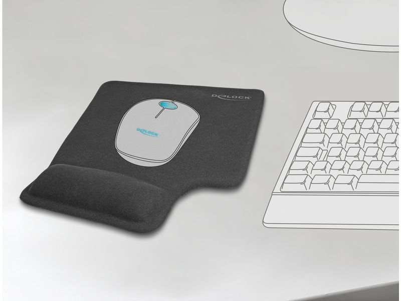 Delock Mausmatte Ergonomisch für Linkshänder Schwarz Delock Ergonomisches Mauspad mit Gel Handballenauflage Linkshänder schwarz