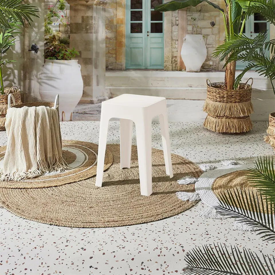 Home Deco Factory zit krukje/stoel - creme wit - 34 x 47 cm
