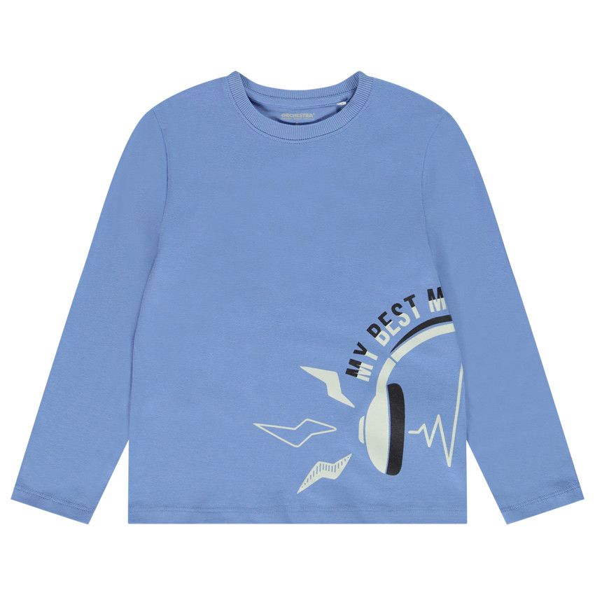 T-shirt manches longues en jersey avec print placé pour garçon - Bleu moyen