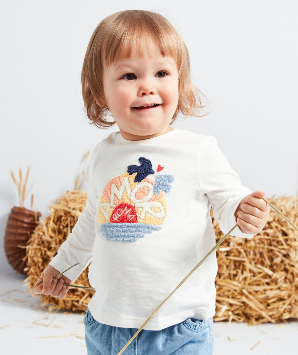 T-SHIRT BÉBÉ FILLE EN COTON BIOLOGIQUE BLANC AVEC MESSAGE